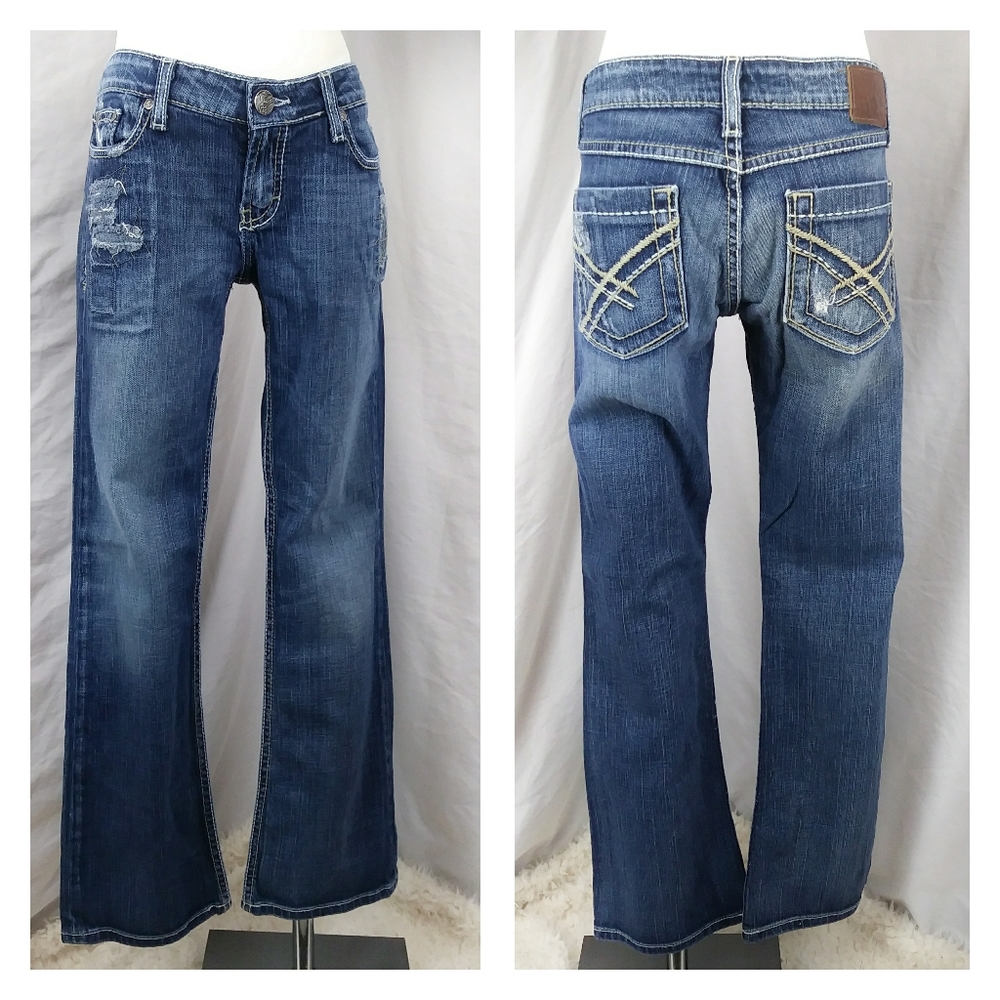 BKE Sabrina bootcut distressed blue jeans waist 29